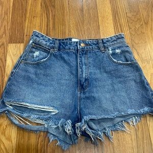 Rolla’s distressed high rise slim shorts